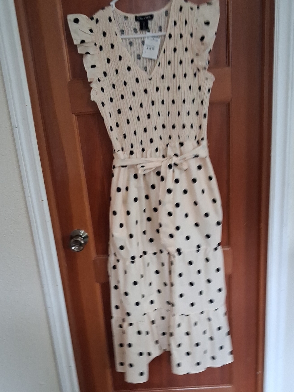 Cream Polka Dot Ruffle Tiered Dress